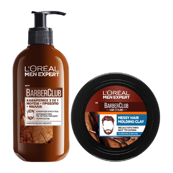 L'Oréal Paris Barber Club Gel Καθαρισμού 3 In 1 & Molding Clay
