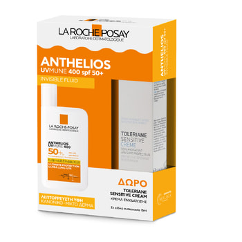 LA Roche-Posay Anthelios Uvmune 400 Lnvisible Fluid Spf50+ Αντηλιακό Προσώπου Για Το Κανονικό - Μικτό Δέρμα & Δώρο Ενυδατική Κρέμα Toleriane Sensitive