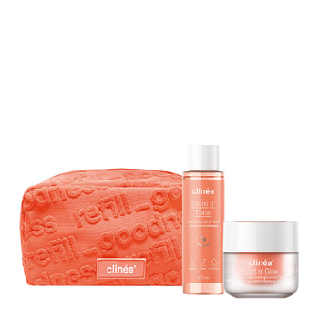 Clinéa Anti-Ageing Promo Gift Set Reset N' Glow Cream & Glam N' Tonic Exfoliating Toner & Toiletry Bag