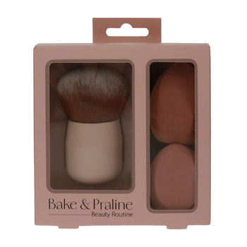Bake & Praline Makeup Set with Kabuki Brush & Sponges