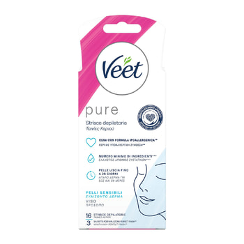 Veet Ταινίες Αποτρίχωσης Προσώπου Pure Κρύο Κερί Με Υποαλλεργική Σύνθεση