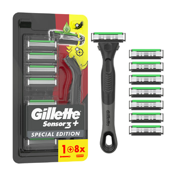 GILLETTE Blue3+ Ειδική Έκδοση Ανδρική Ανταλλακτική Ξυριστική Μηχανή Με Εργονομική Λαβή & 8
