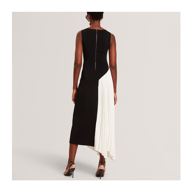 strapless open back dress Raleigh Pleated Midi Dress in Mahogany Multi